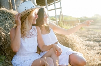 Young women on a farm in the sunshine