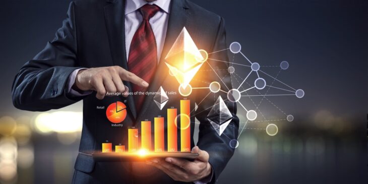 man in suit using ethereum for defi