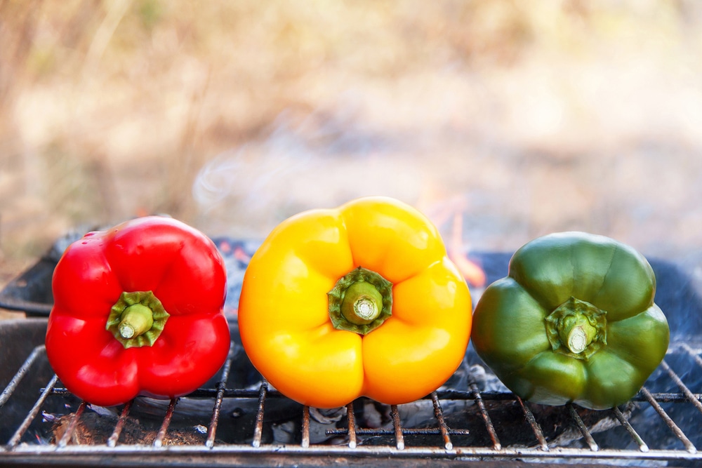 Yellow/Green/Red peppers on a barbecue grill