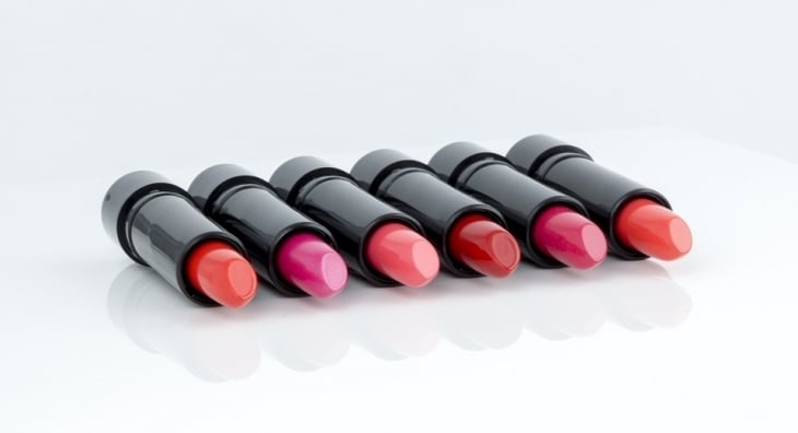 Line of different coloured lipsticks