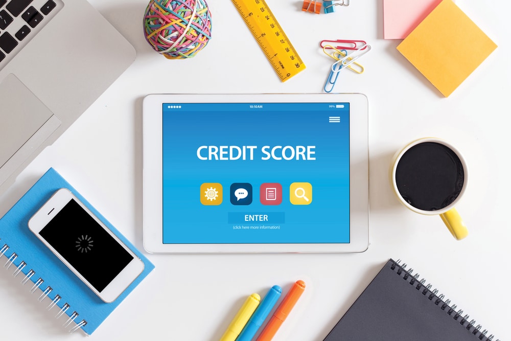 Credit score on tablet on a desk