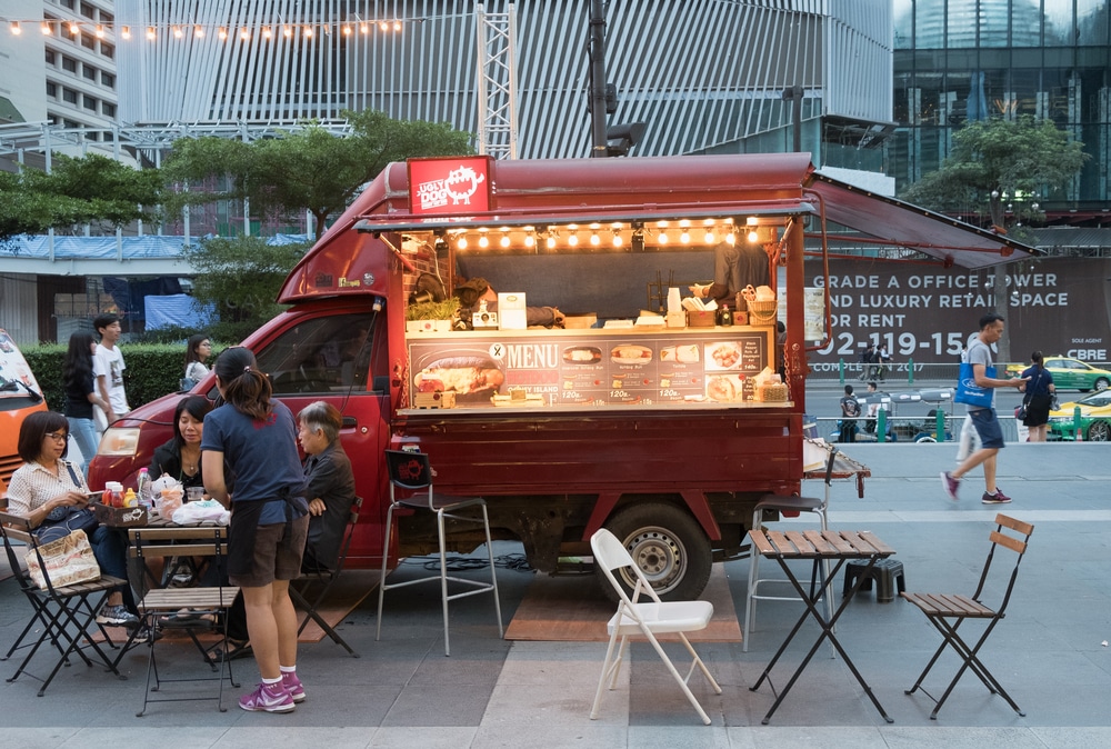 Food truck in the evening in the city