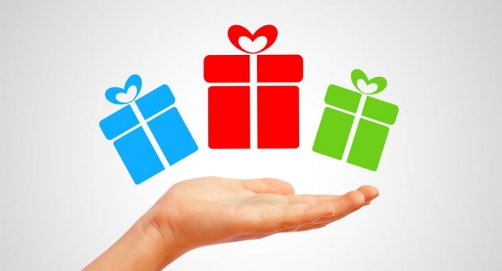 hand with gifts graphic