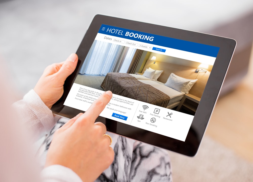 Hotel booking website on tablet