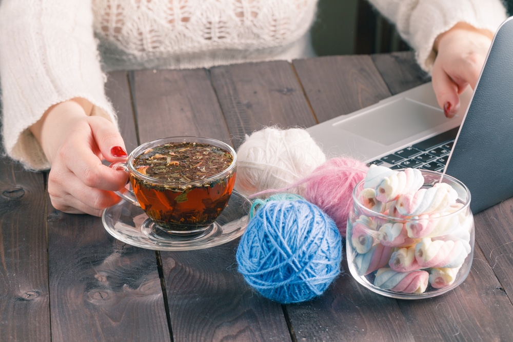 Knitting and Laptop