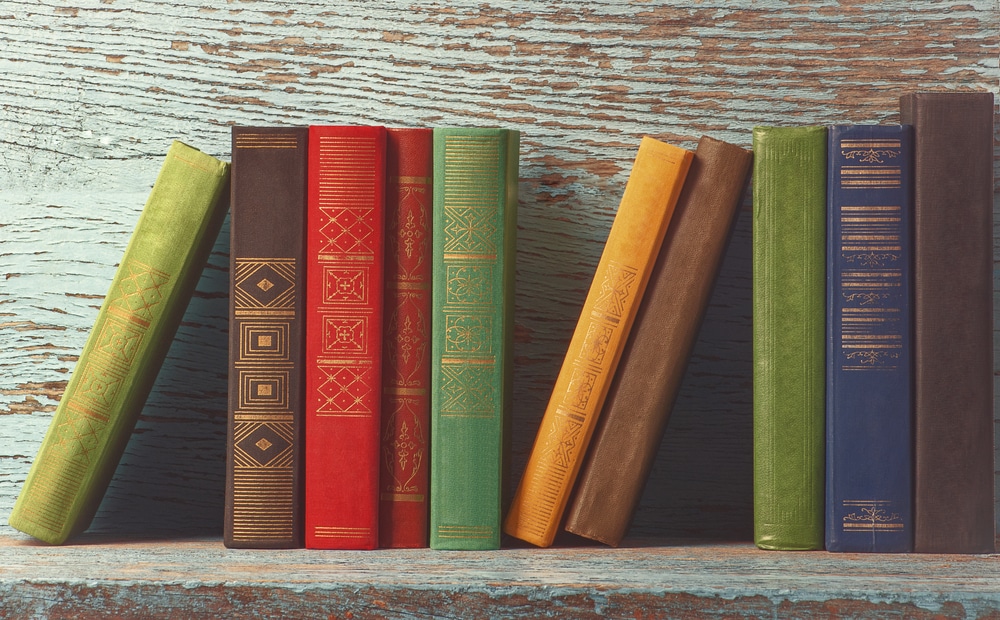Old books in primary colours