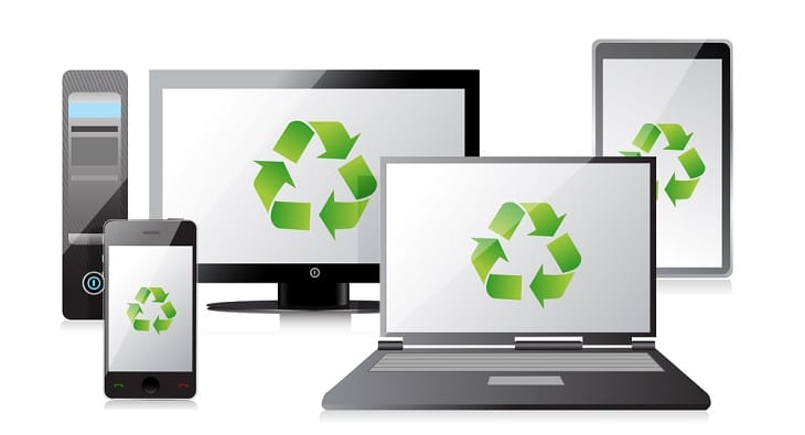 Gadgets with recycle symbol on