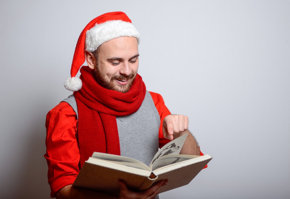 Man studying to be a santa