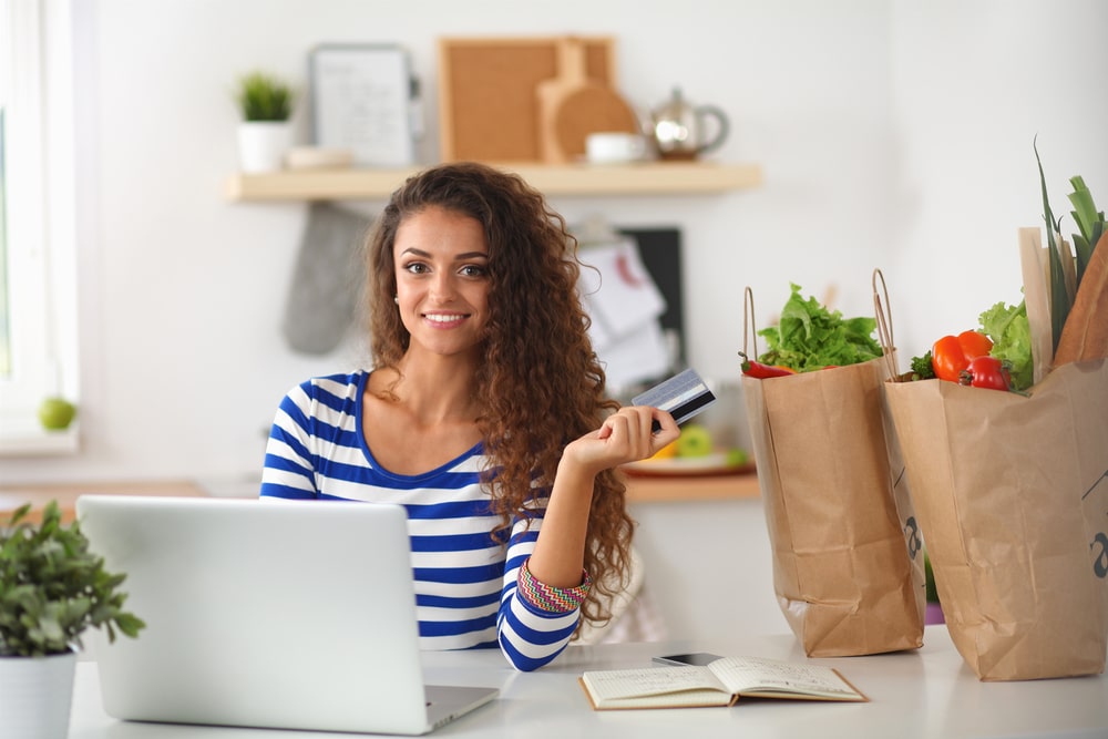 Woman doing her food shopping online