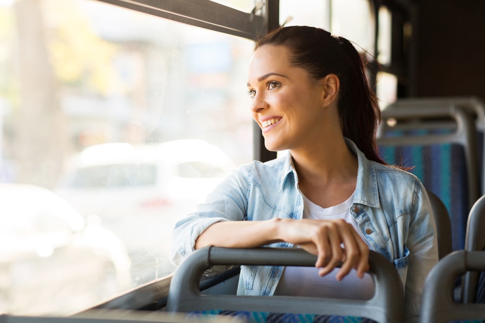 Woman on a bus