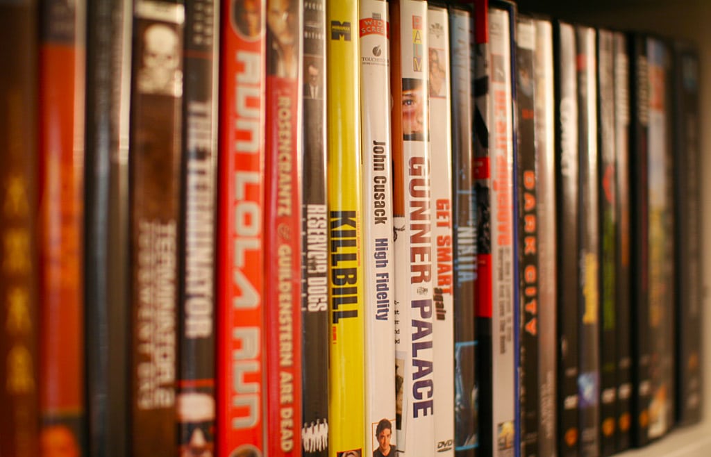 shelf of film dvd boxes