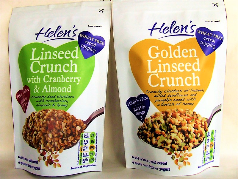 2 Helen's Linseed Crunch pouches side by side - make your own museli