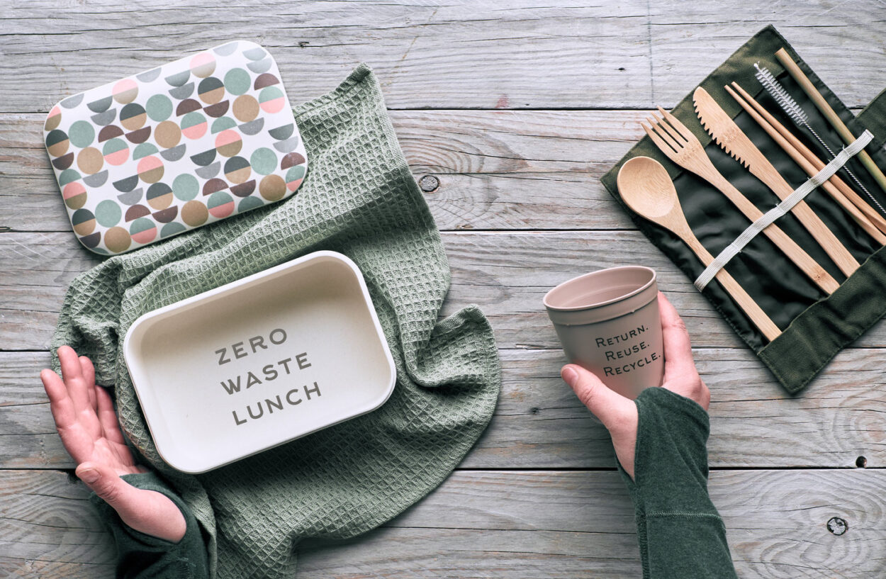 Green habits like using reusable bamboo lunchboxes save money AND the planet