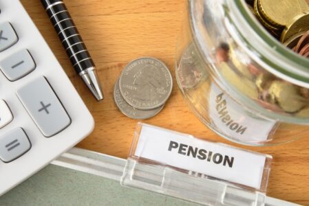 calculator and pension coin pot