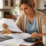 Woman sorting through bills